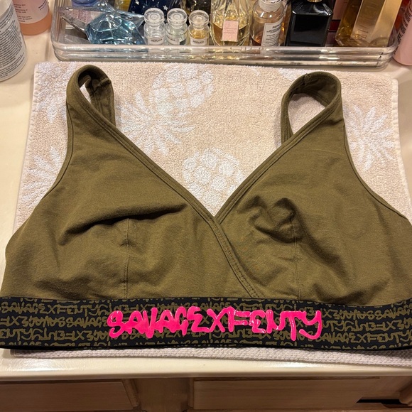 Savage X Fenty Khaki Bralette with Pink Logo - Picture 1 of 4